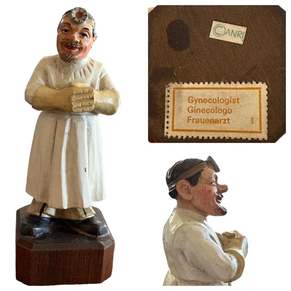 Vintage Anri Toriart Carved Wood Gynecologist Medical Doctor Figurine #1